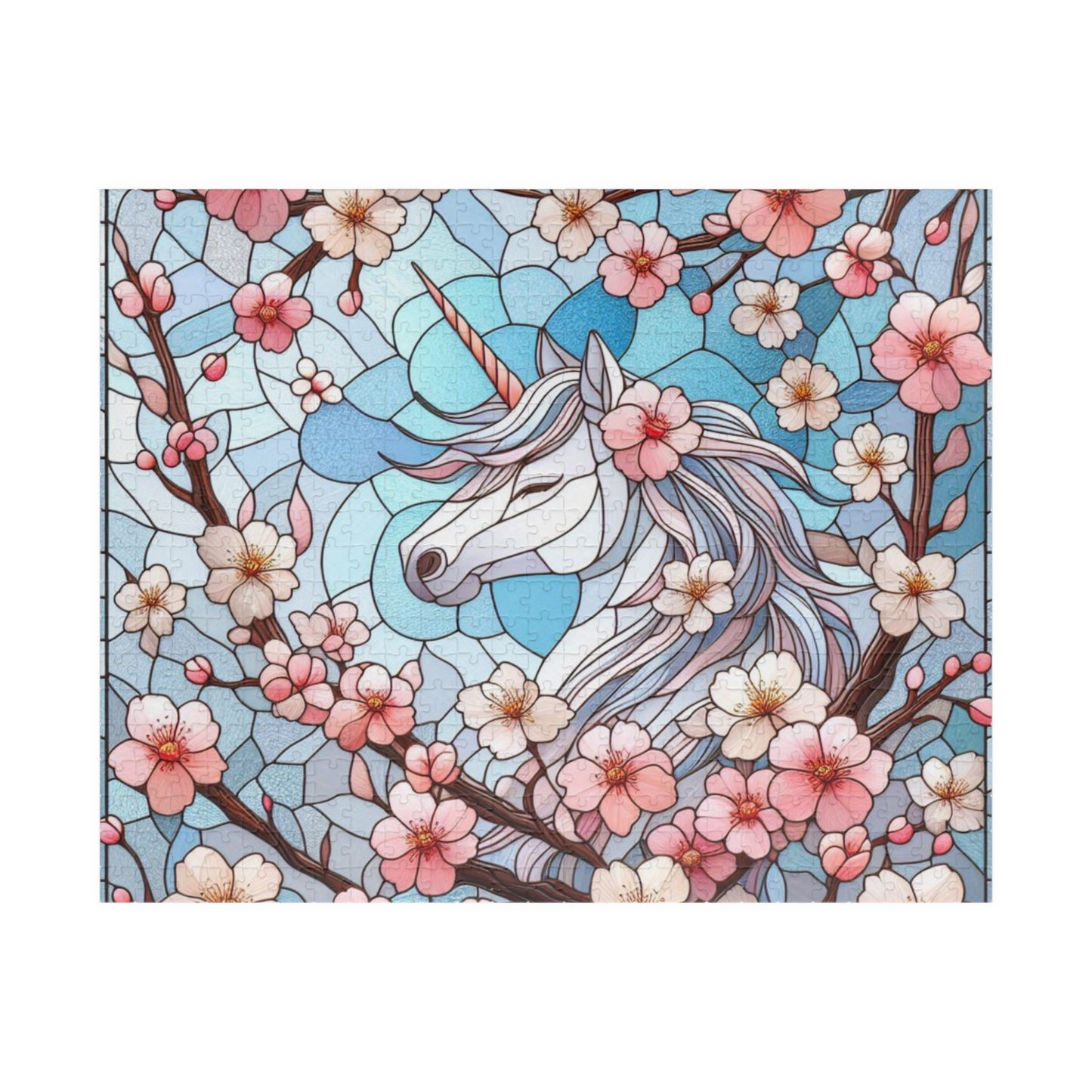 Puzzle Stained Glass Cherry Blossom Unicorn Fantasy Lover Nature Lover Brain Teaser Family Fun, Relaxation Great Gift Toy, Board Game,