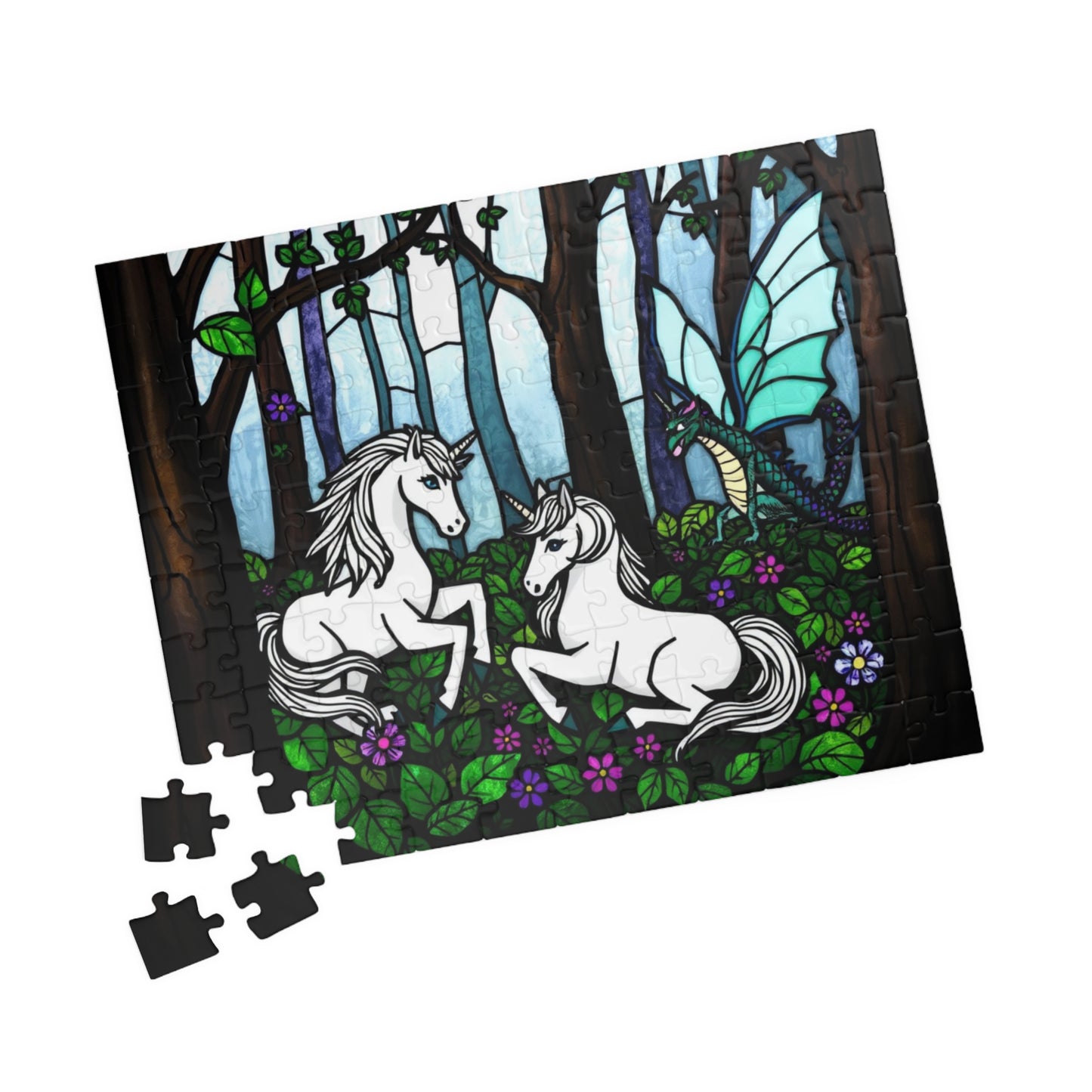 Puzzle, Stained Glass Unicorn Jigsaw, Brain Teaser Game, Mythical Creature Toy, Gift for Puzzle Lover, Board Game Activity