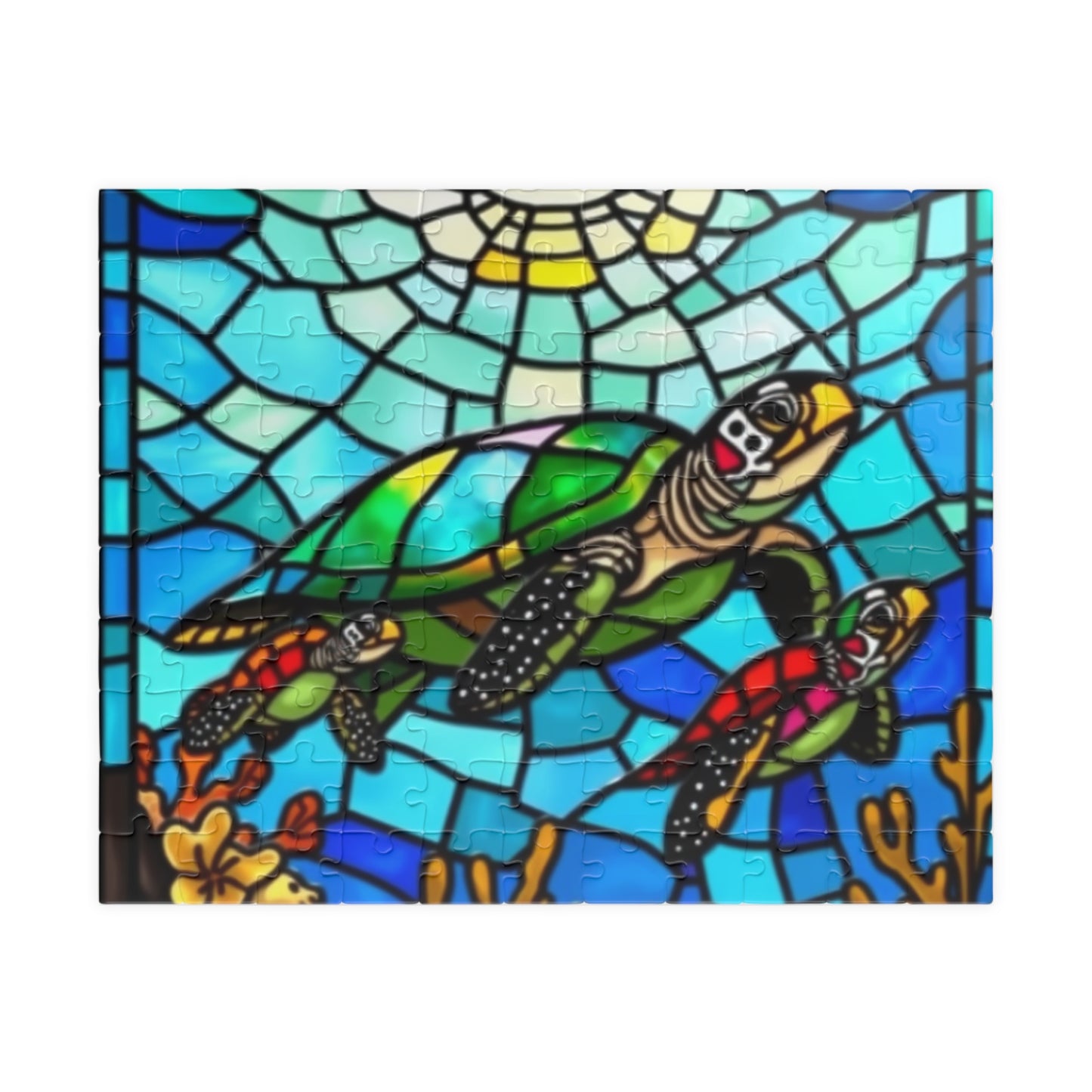 Sea Turtle Stained Glass Puzzle Vibrant Ocean-Inspired Art Gift