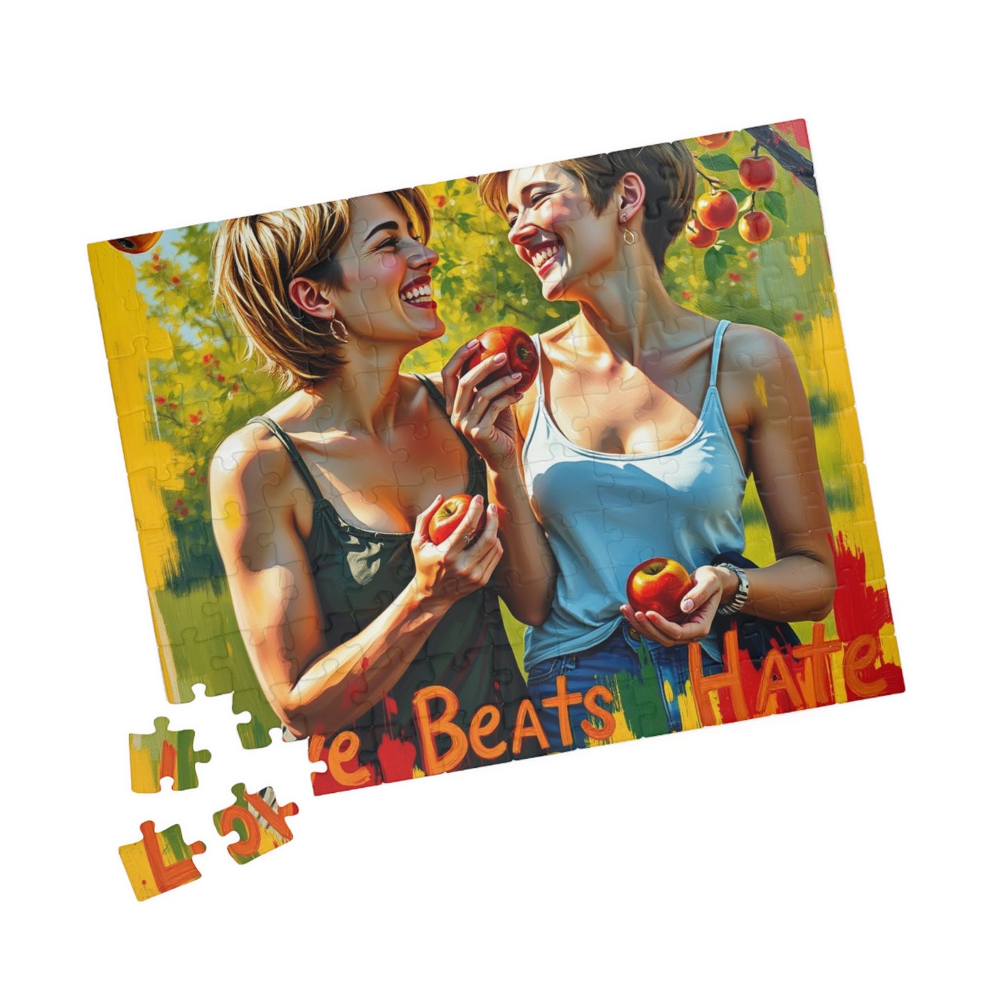 Puzzle, LGBTQ Puzzle gay women apple picking, Jigsaw Puzzle, 520-piece Puzzle, LGBT Gift, Pride Puzzle, Unique Puzzle, Meditation Activity,