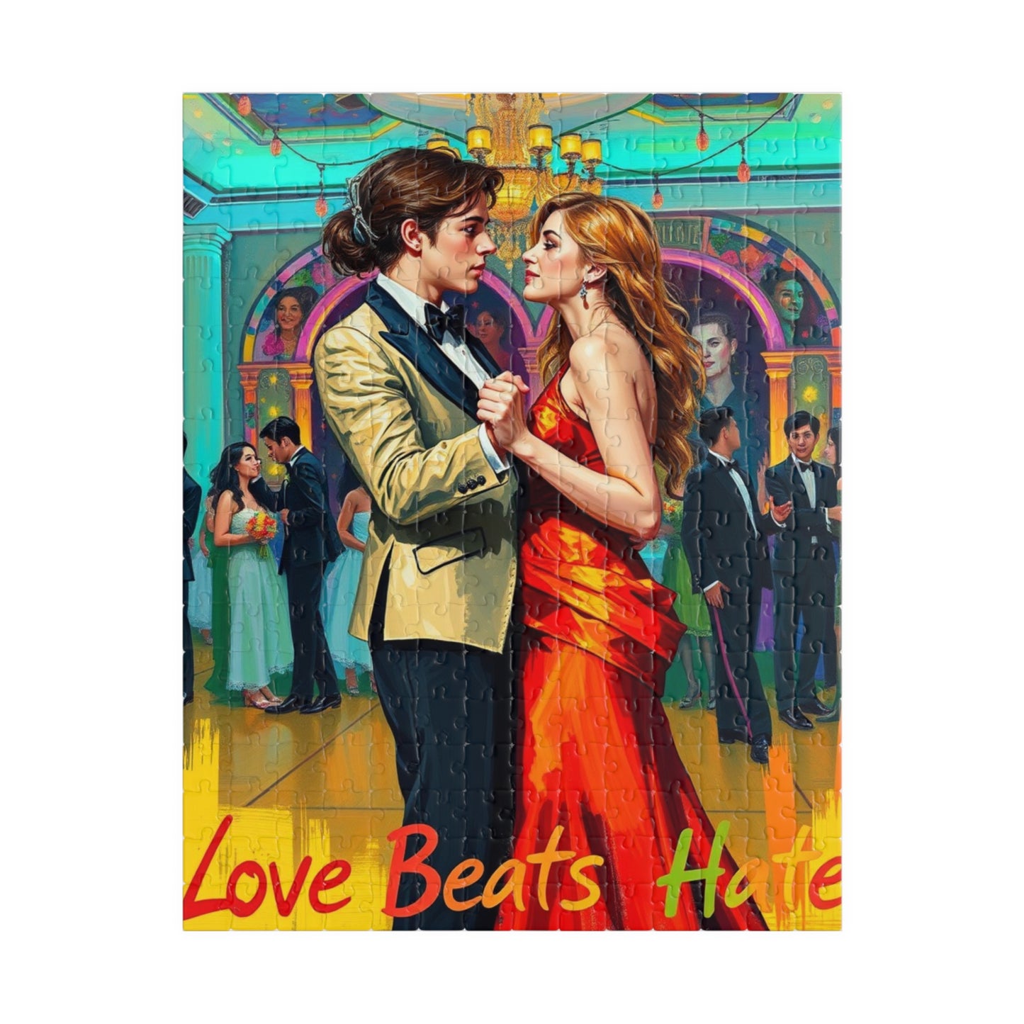 Puzzle, LGBTQ Friendly Prom Puzzle Lesbian Couple Equality Love Beats Hate, Jigsaw, Gift, Home Decor, Art, Pride Celebration