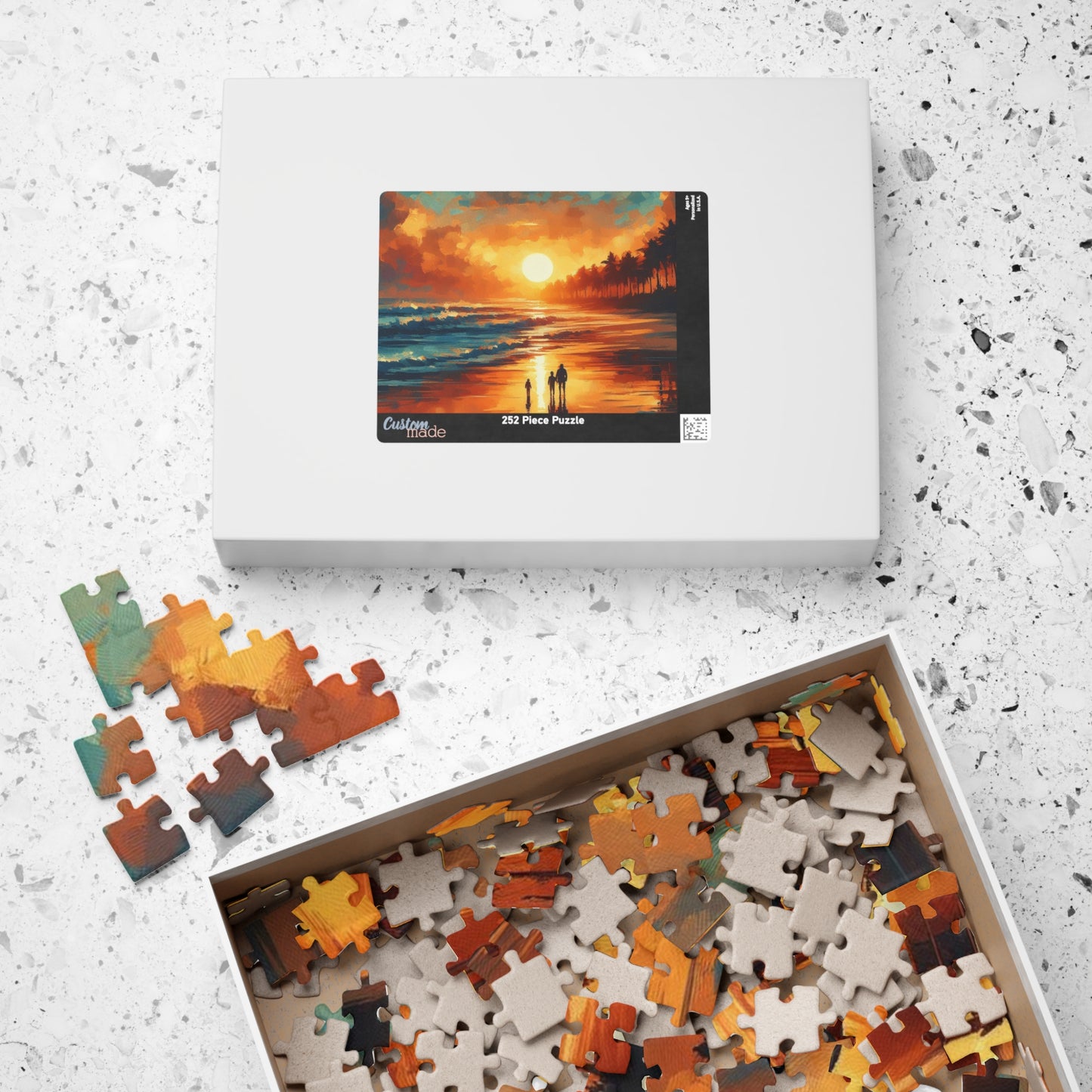 Impressionist Puzzle, Van-Gogh Inspired Jigsaw, Family on Beach at Sunrise, Brainteaser, Relaxation Activity, Great Gift