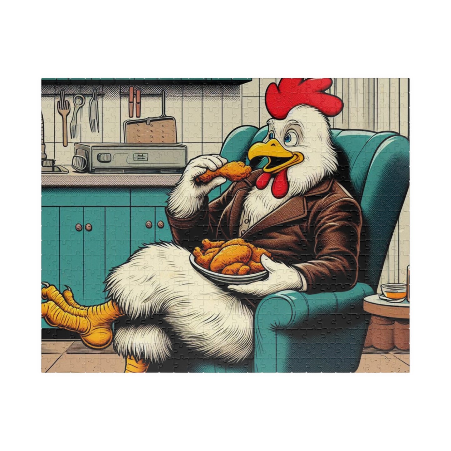 Funny Animal Puzzle, Rooster Eating Fried Chicken, Made to order, Custom Design,