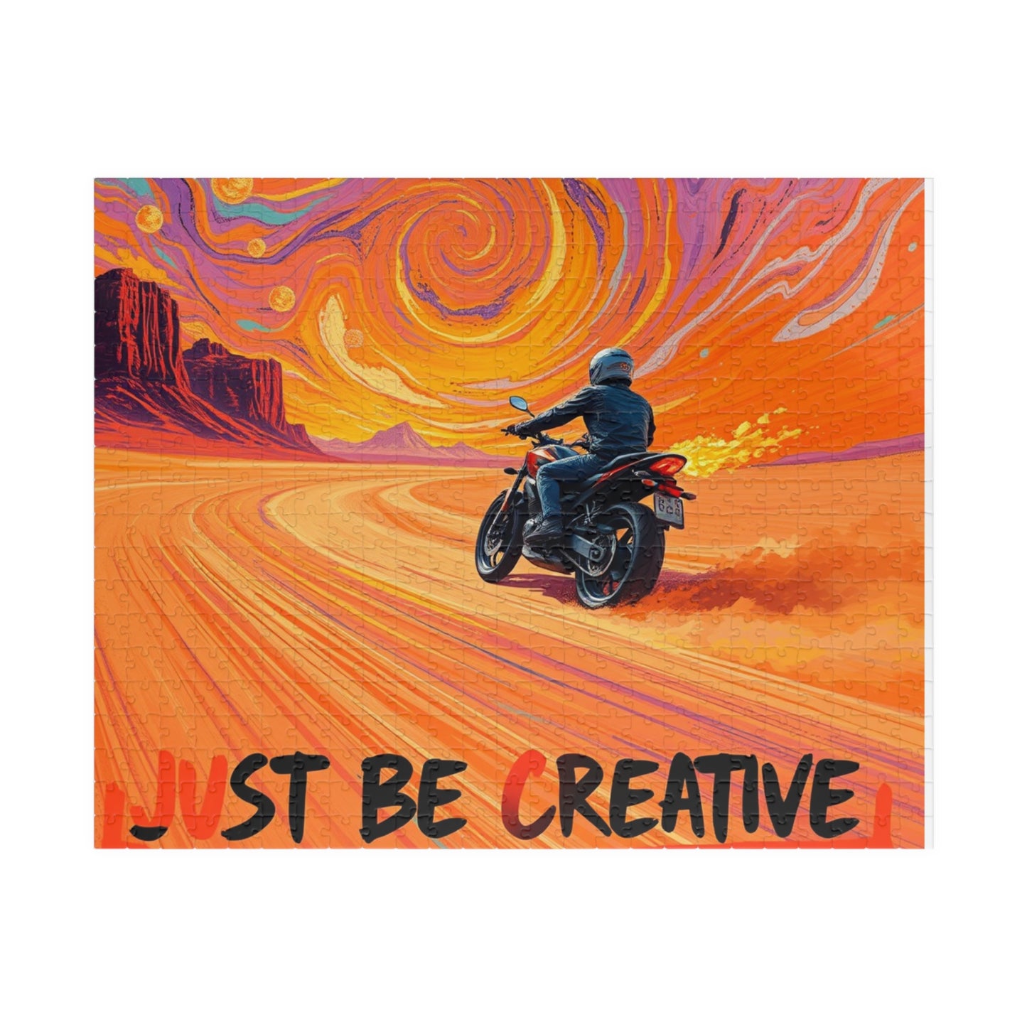 Puzzle, Surreal Motorcycle Adventure Van Gogh Inspired Impressionist Desert Motorcycle, Jigsaw, Art Activity, Gift, Home Decor, Indoor