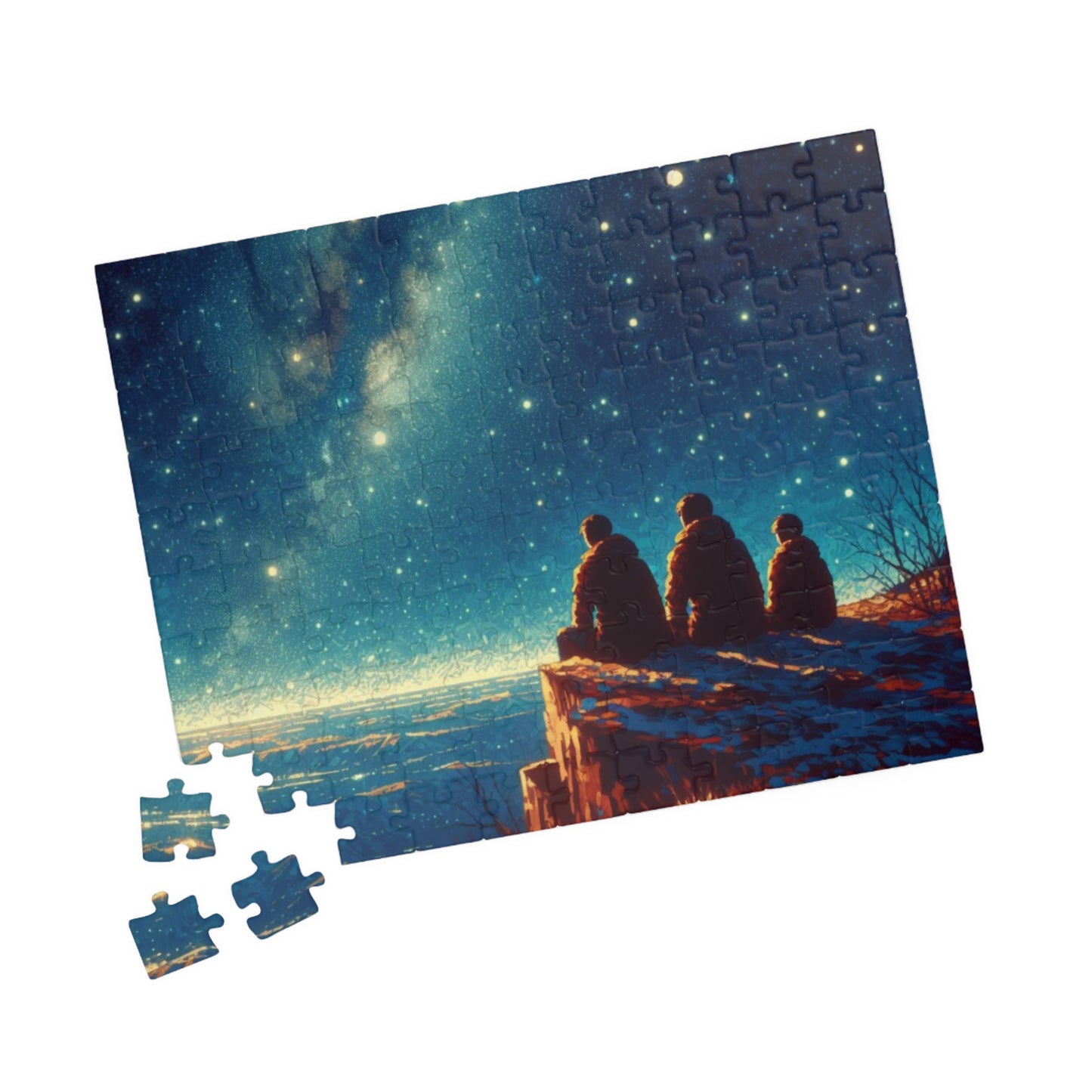 Impressionist Jigsaw, Family Staring at Sky Full of Stars, Van-Gogh Inspired Puzzle, Brainteaser, Relaxation Activity, Great Gift