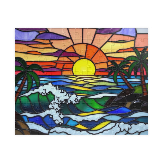 Puzzle, Stained Glass Beach Scene Jigsaw, 110 252 520 1014-Piece, Ocean Life, Sea Creatures, Coastal Puzzle, Relaxing Activity, Mindful