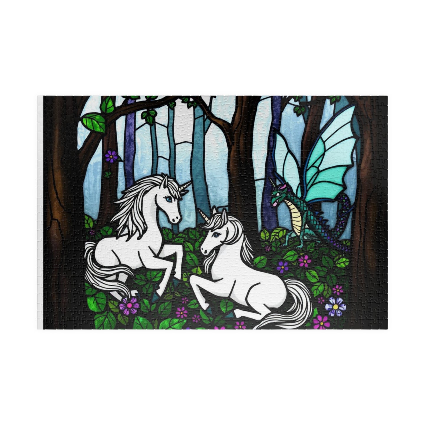 Puzzle, Stained Glass Unicorn Jigsaw, Brain Teaser Game, Mythical Creature Toy, Gift for Puzzle Lover, Board Game Activity