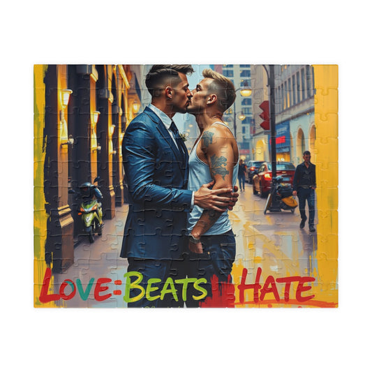 Puzzle, LGBTQ Gay Men Share Kiss Love Equality Acceptance Jigsaw, LGBTQ Pride Art, Mindfulness Game, Relaxation Activity, Home Decor Puzzle