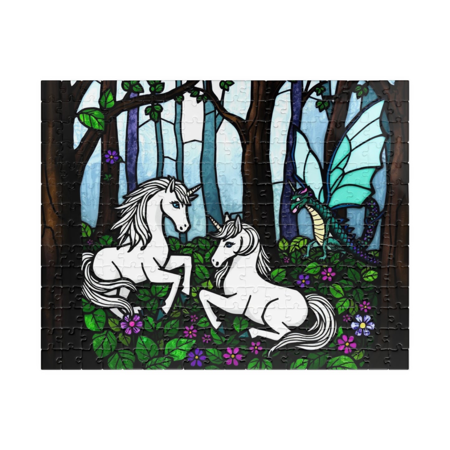 Puzzle, Stained Glass Unicorn Jigsaw, Brain Teaser Game, Mythical Creature Toy, Gift for Puzzle Lover, Board Game Activity