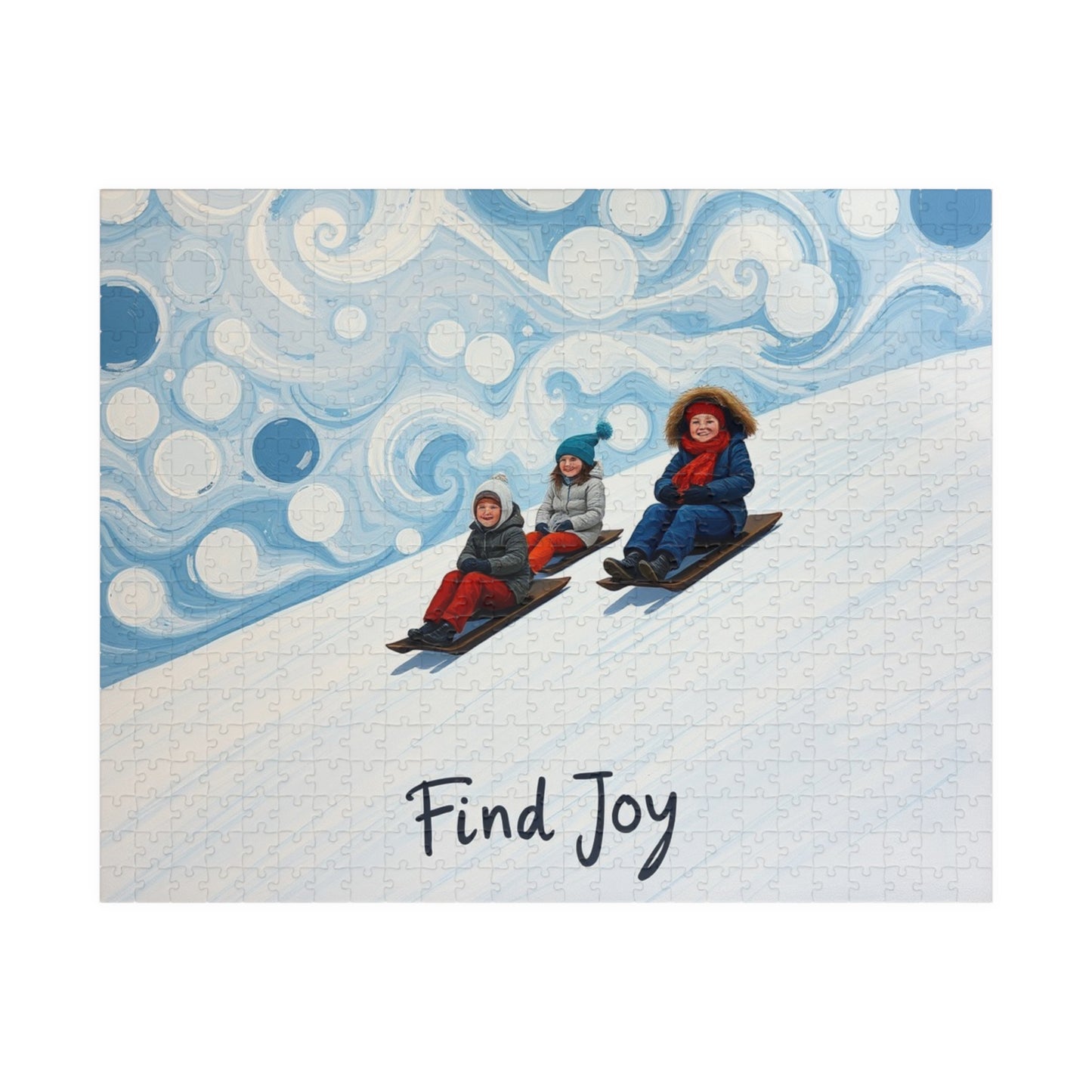 Puzzle - impressionist oil painting family fun adventure scene snow sledding family fun great gift brain teaser, relaxation, jigsaw