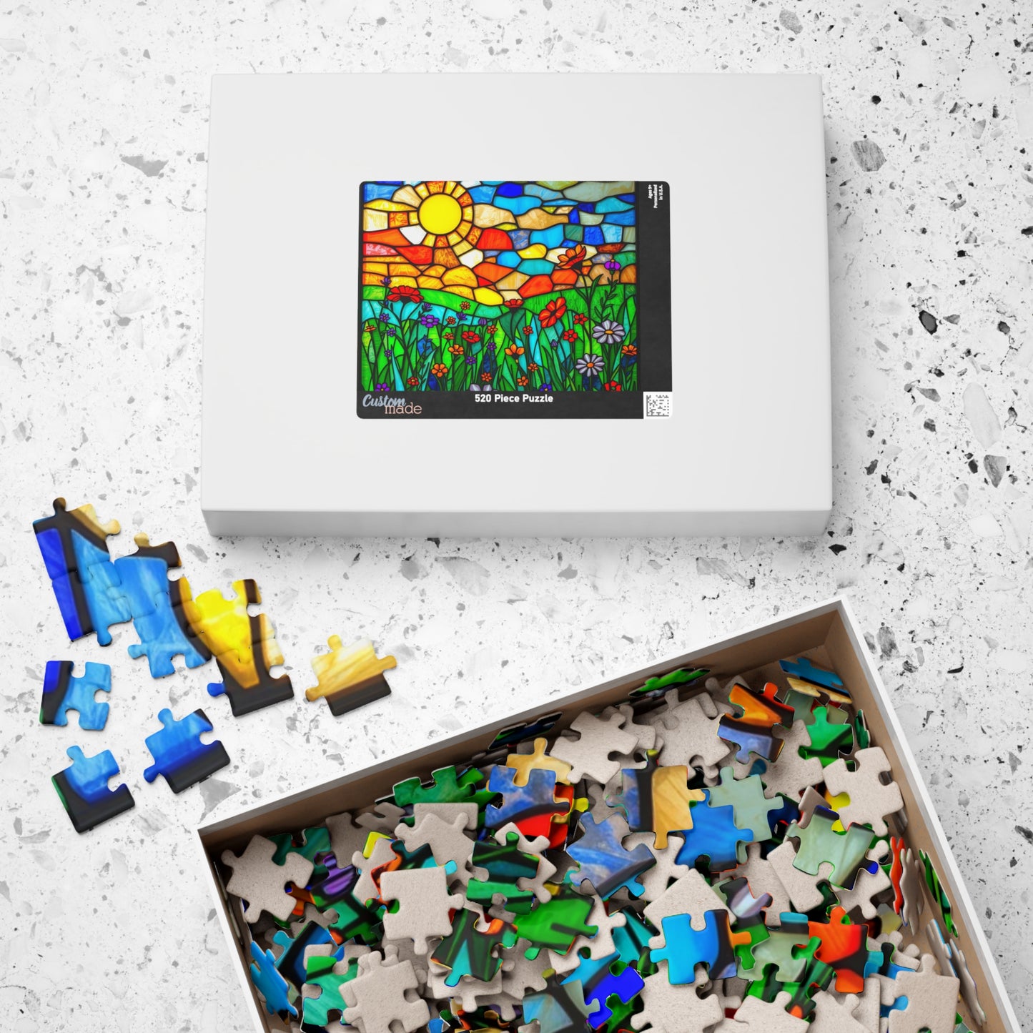 Puzzle, stained glass puzzle scene brain teaser spring flower, beautiful scene nature lover gift toy, Jigsaw, Game, Gift, Nature Puzzle,