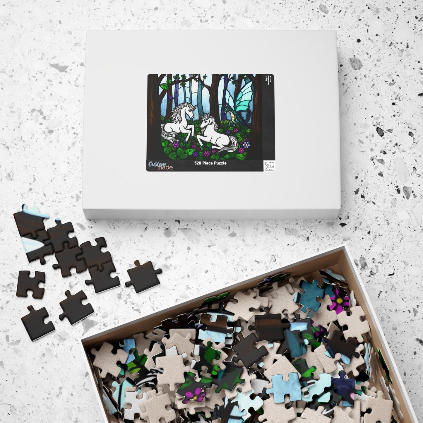 Puzzle, Stained Glass Unicorn Jigsaw, Brain Teaser Game, Mythical Creature Toy, Gift for Puzzle Lover, Board Game Activity