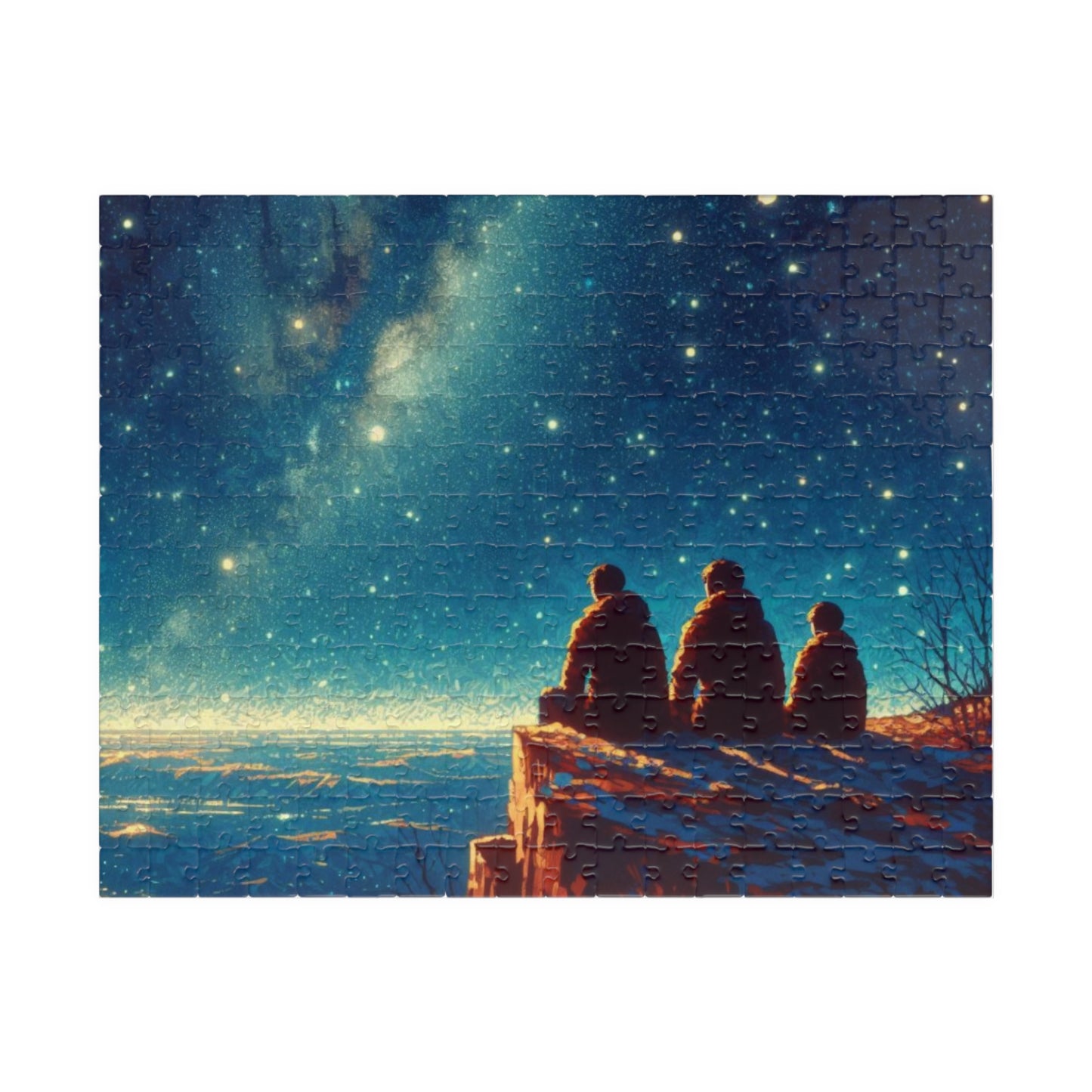 Impressionist Jigsaw, Family Staring at Sky Full of Stars, Van-Gogh Inspired Puzzle, Brainteaser, Relaxation Activity, Great Gift