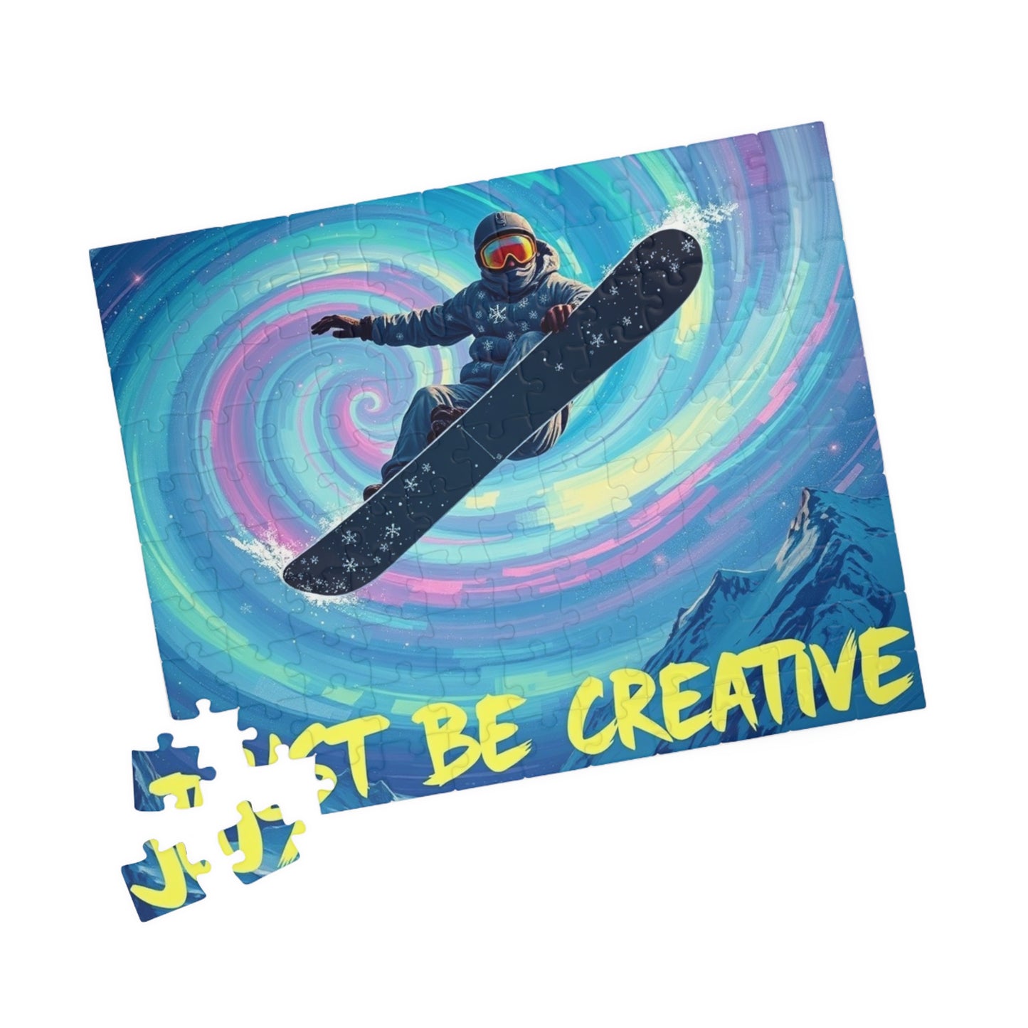 Puzzle, Snowboarder flying through technicolor sky puzzle, Jigsaw, Brain teaser, Mind game, Indoor activity, Winter sports lover, Unique